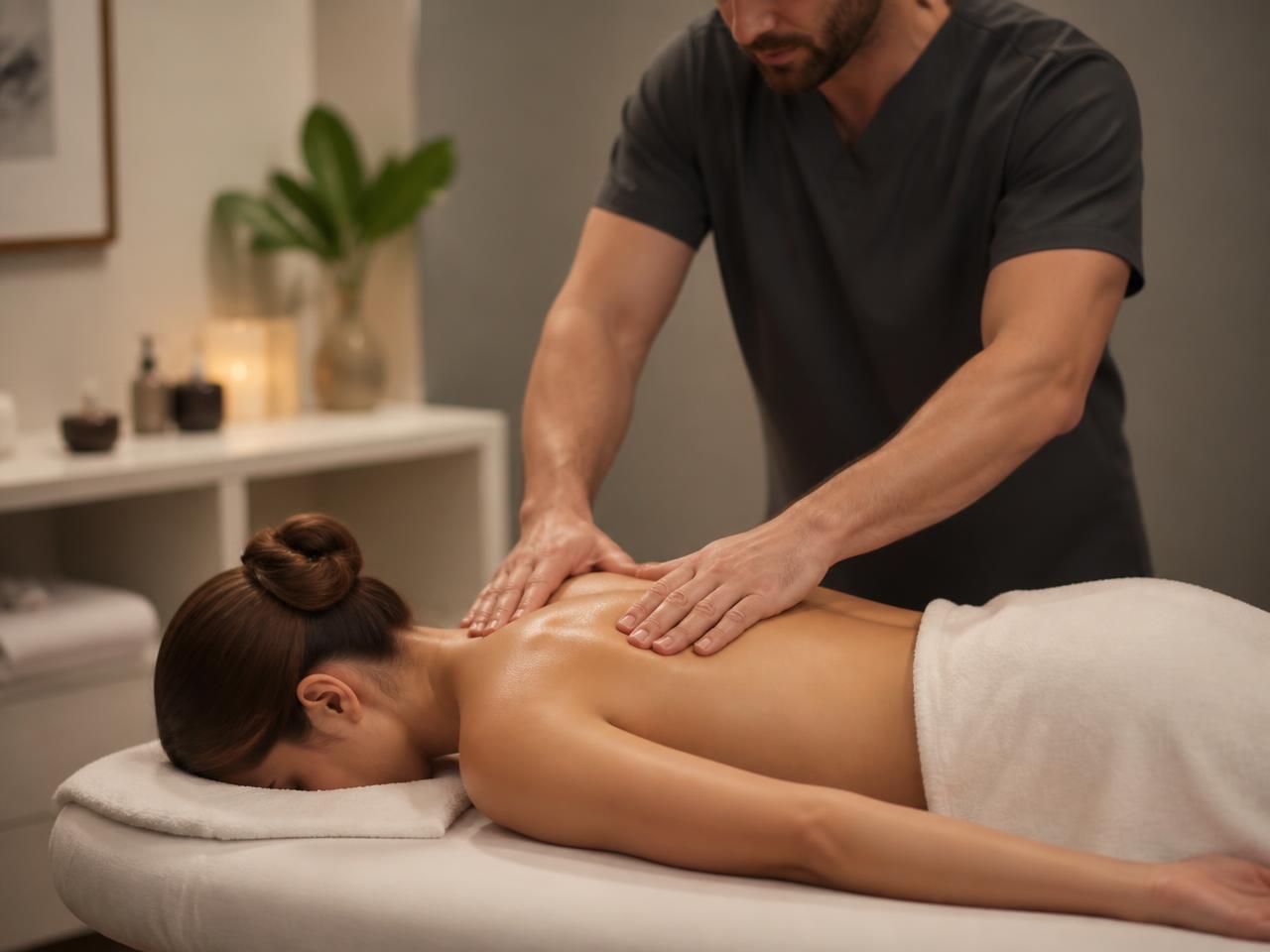 Massage av rygg och skuldror i behandlingsrum